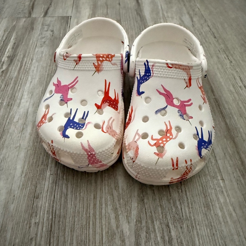 CROCS White and Red Sandals with Playful Design